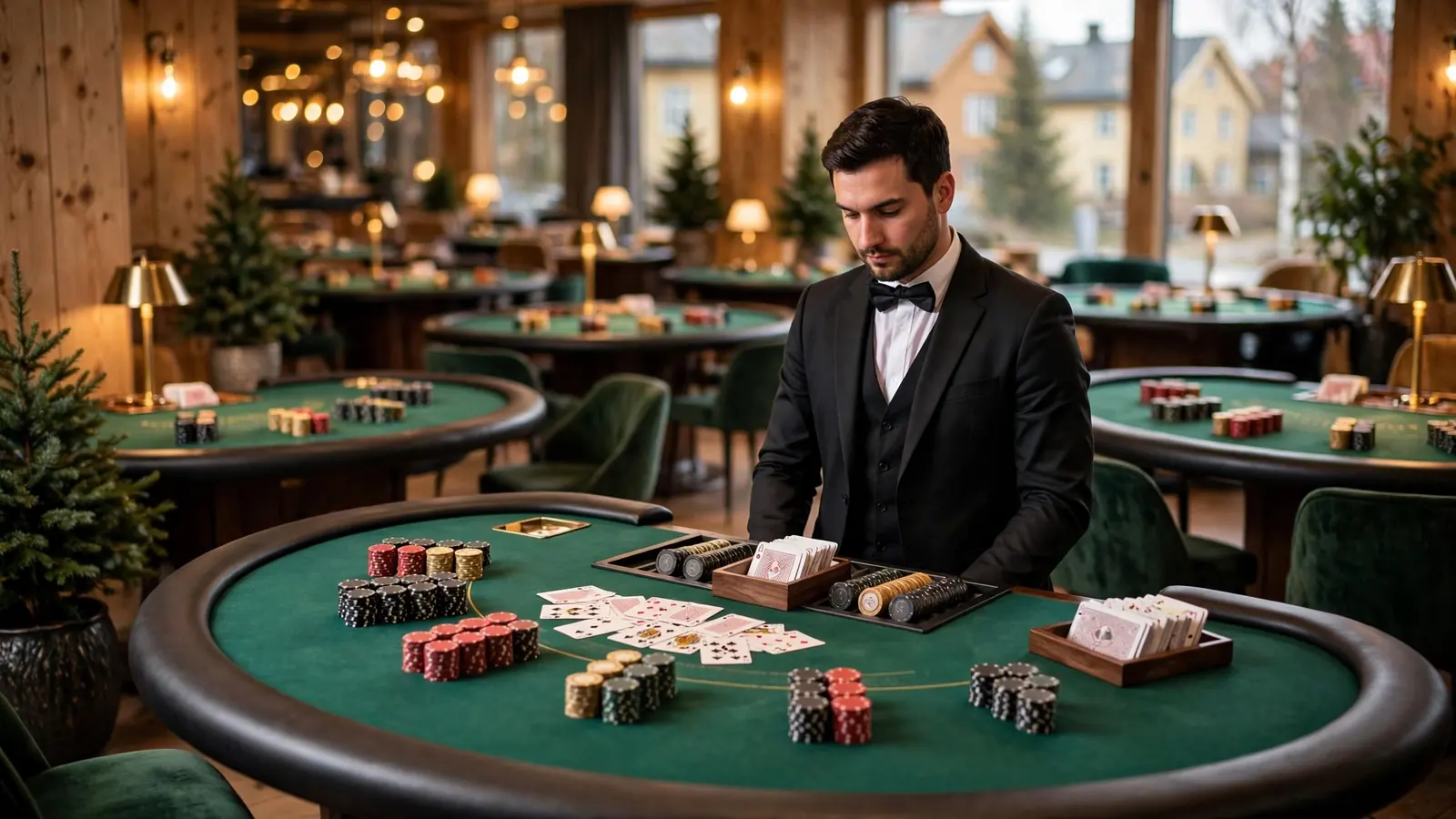 Elegant live blackjack-bord med ekte dealer i studio