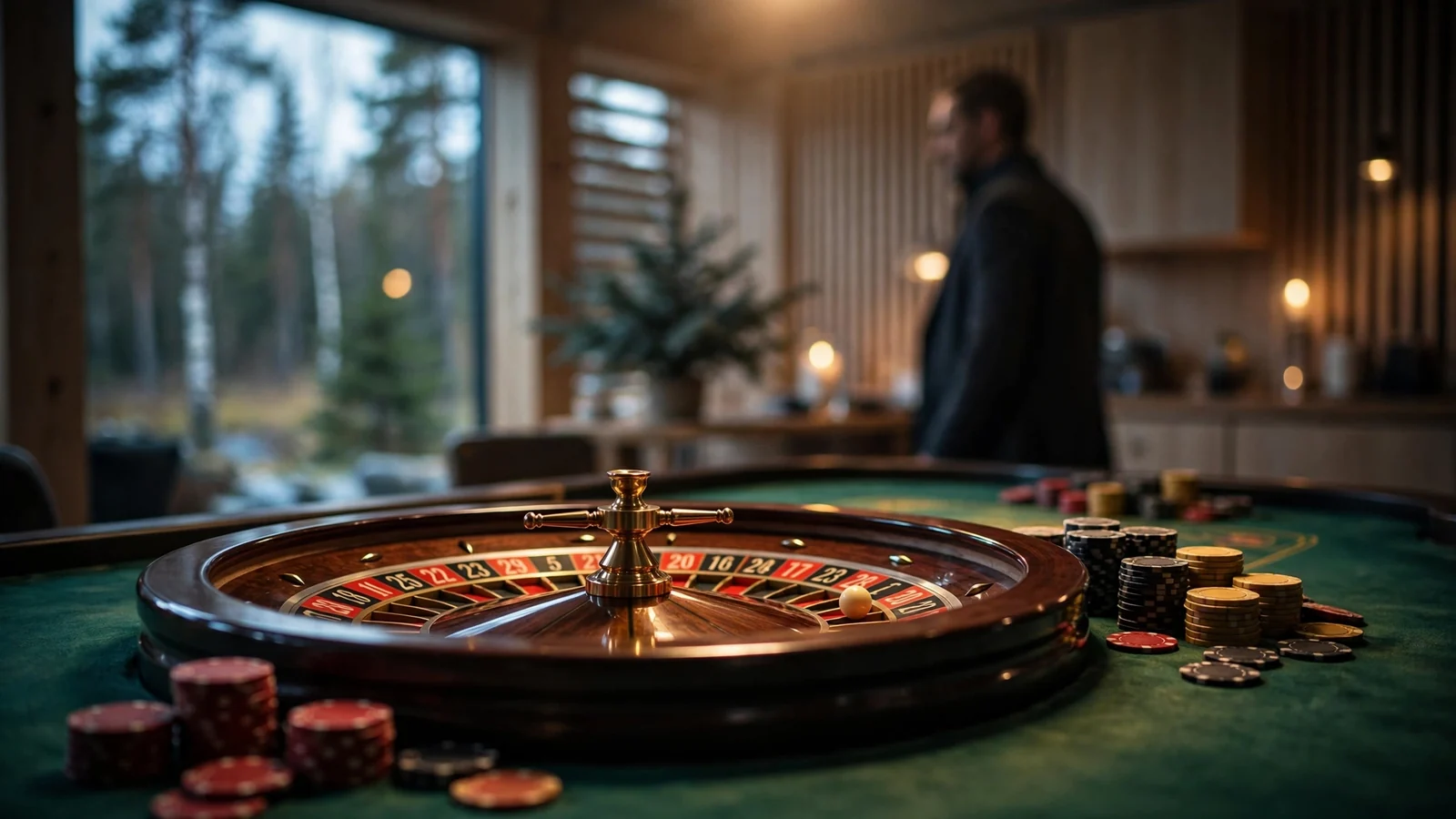 Elegant roulettehjul med jetonger i et profesjonelt live casino-studio